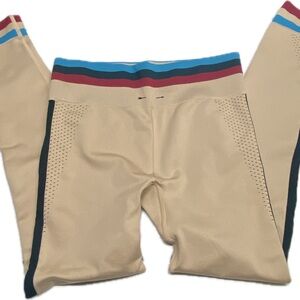 The Upside Tan and Blue Leggings with Striped Waistband